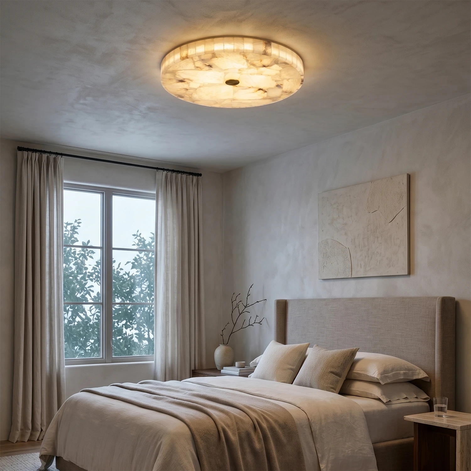 Alabaster Disk Ceiling Light - Master Bedroom