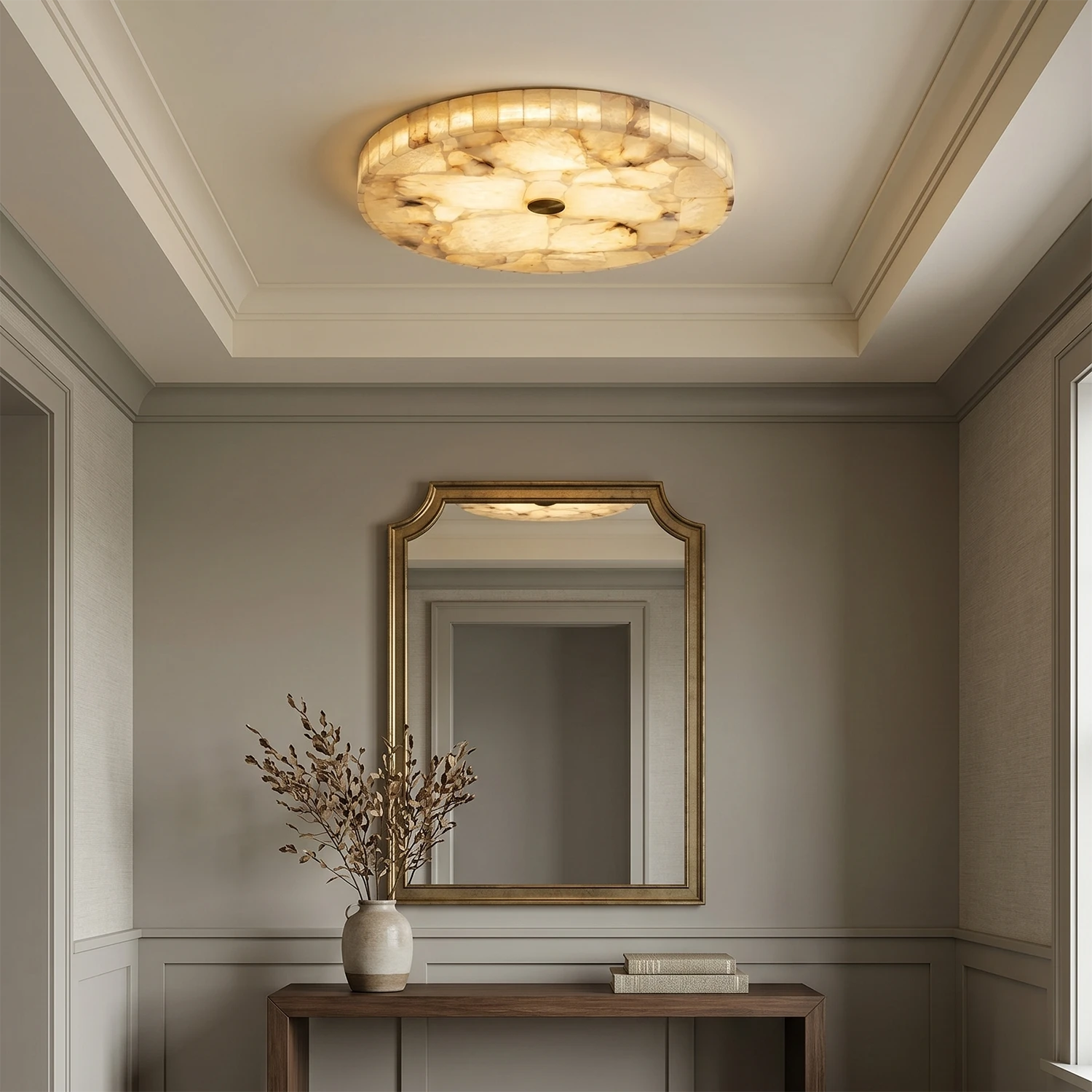 Alabaster Disk Ceiling Light - Entryway Foyer