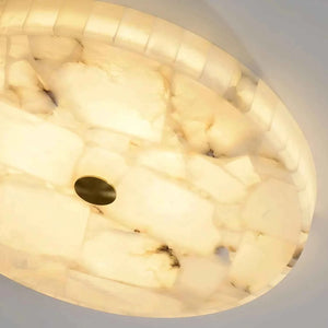 Alabaster Disk Ceiling Light - Stone Texture Detail (On)