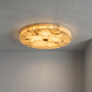 Alabaster Disk Ceiling Light - Angled Ceiling Glow (On)