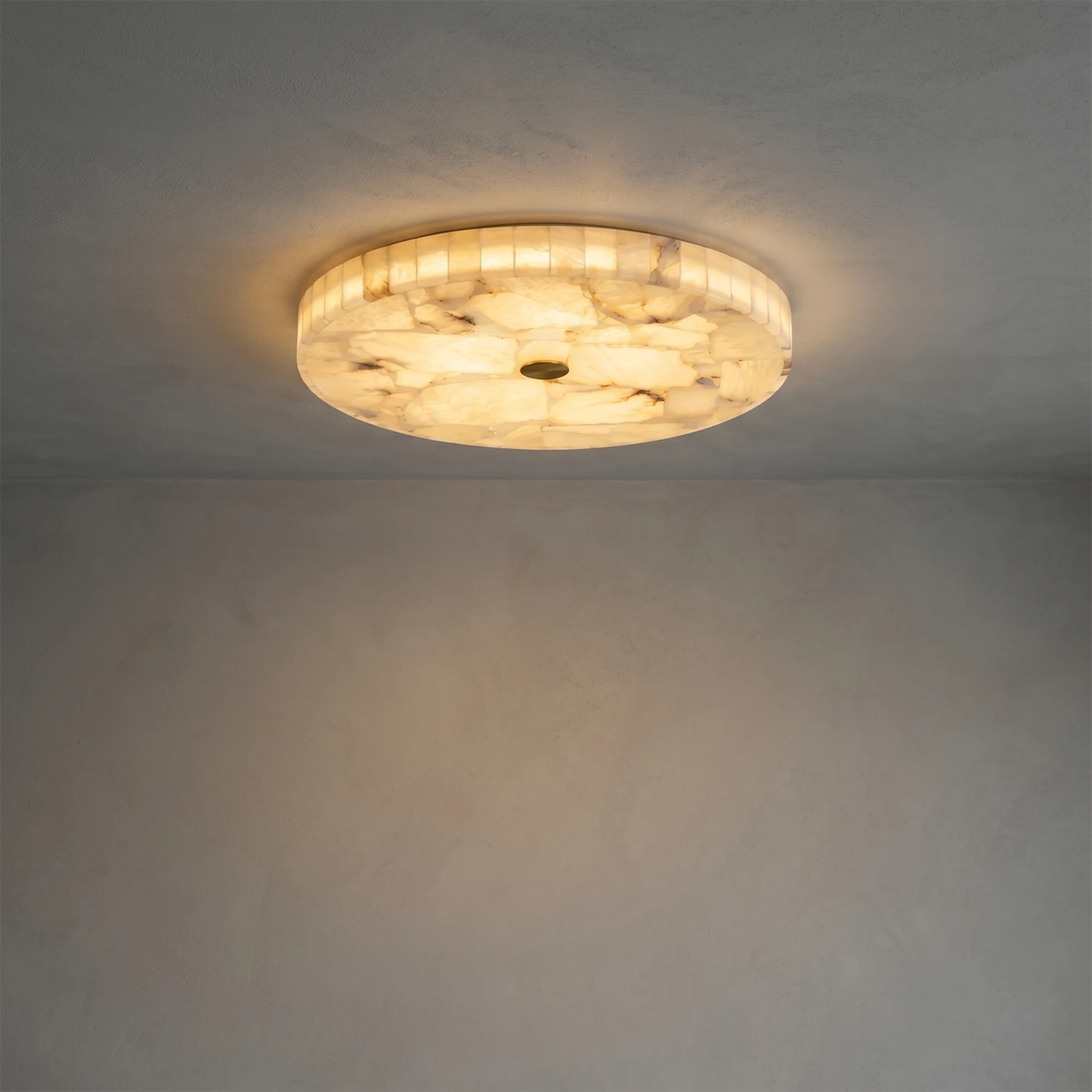 Alabaster Disk Ceiling Light - Wall Wash Effect (On)