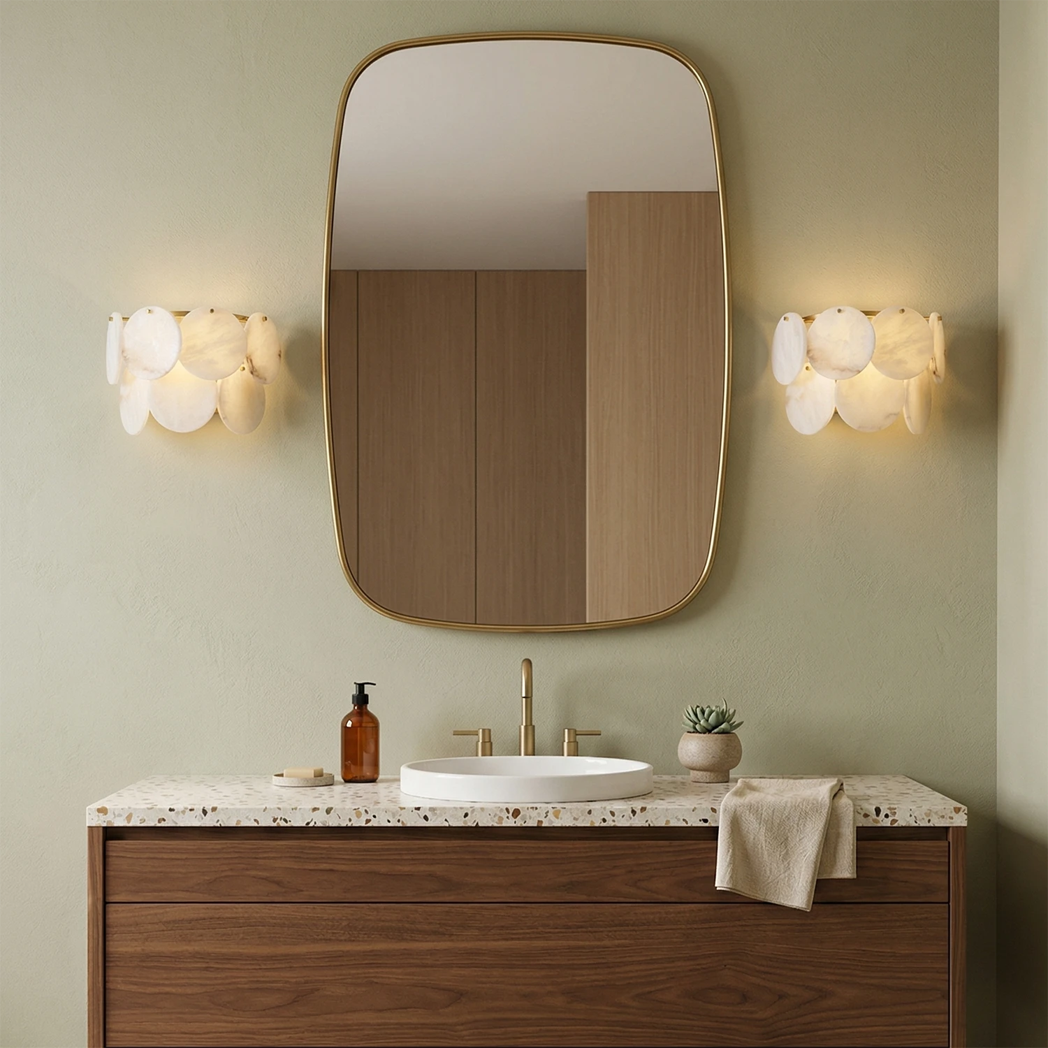 Alabaster Double Layer Round Wall Lamp - Modern Vanity Symmetry | HoaiLamp