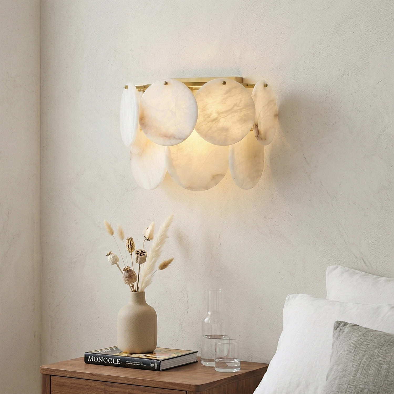 Alabaster Double Layer Round Wall Lamp - Sophisticated Bathroom Vanity | HoaiLamp