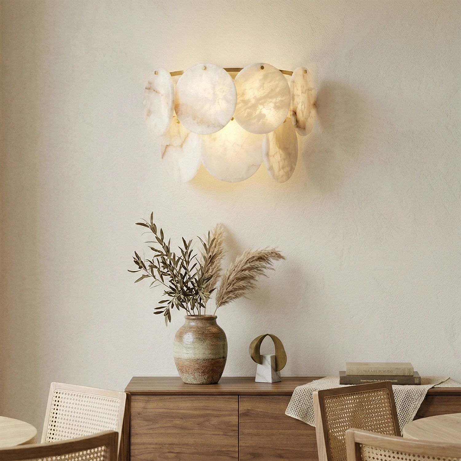 Alabaster Double Layer Round Wall Lamp - Dining Sconce | HoaiLamp