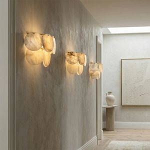 Alabaster Double Layer Round Wall Lamp - Rhythmic Hallway Sequence | HoaiLamp