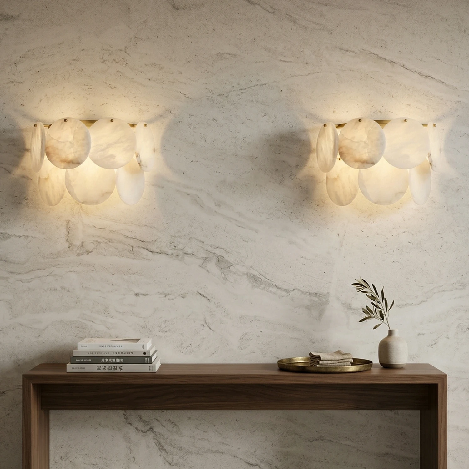 Alabaster Double Layer Round Wall Lamp - Symmetrical Pair | HoaiLamp