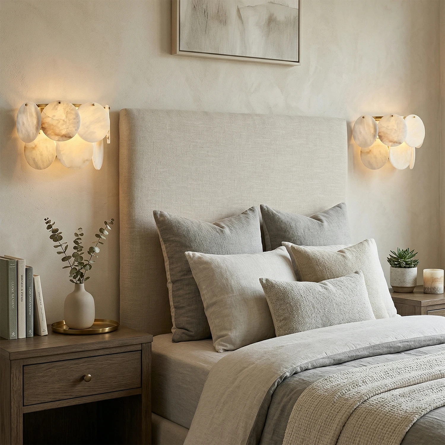 Alabaster Double Layer Round Wall Lamp - Dual Sconce Bedroom | HoaiLamp