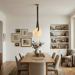 Alabaster Loop Leather Pendant - Warm Dining Ambiance | HoaiLamp
