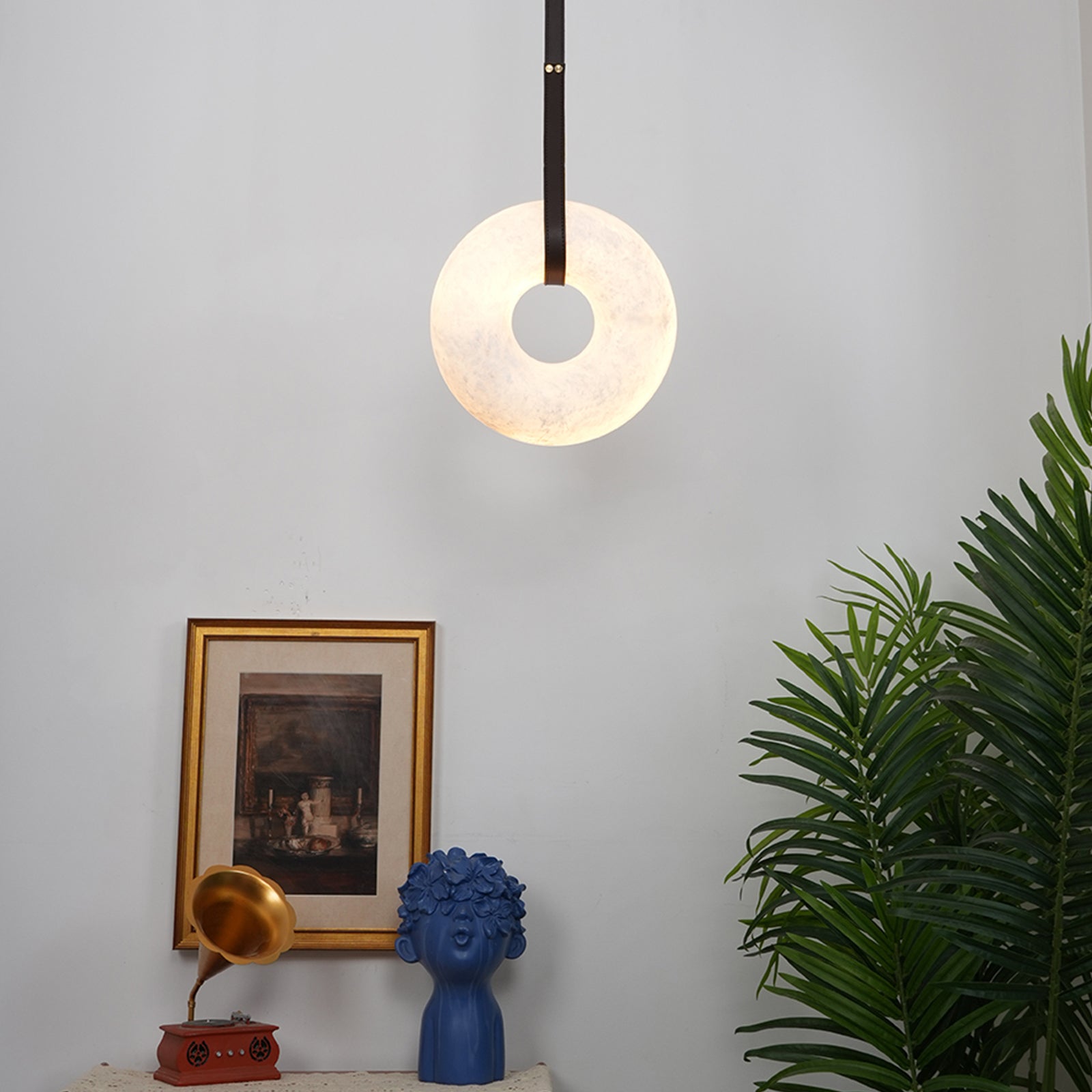Alabaster Loop Leather Pendant - Minimalist Art Corner | HoaiLamp