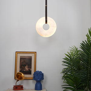 Alabaster Loop Leather Pendant - Minimalist Art Corner | HoaiLamp