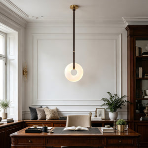 Alabaster Loop Leather Pendant - Sophisticated Executive Study | HoaiLamp