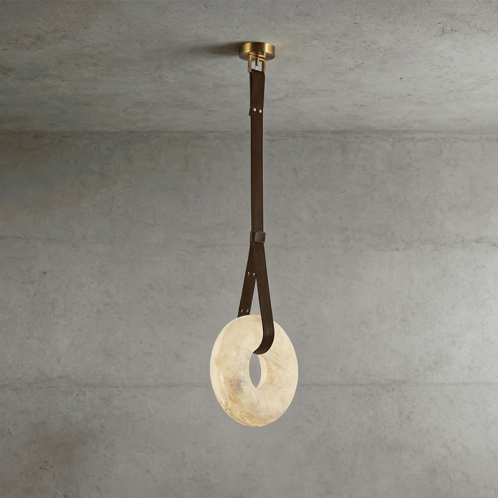 Alabaster Loop Leather Pendant - Minimalist Industrial Silhouette | HoaiLamp