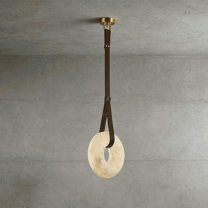 Alabaster Loop Leather Pendant - Minimalist Industrial Silhouette | HoaiLamp