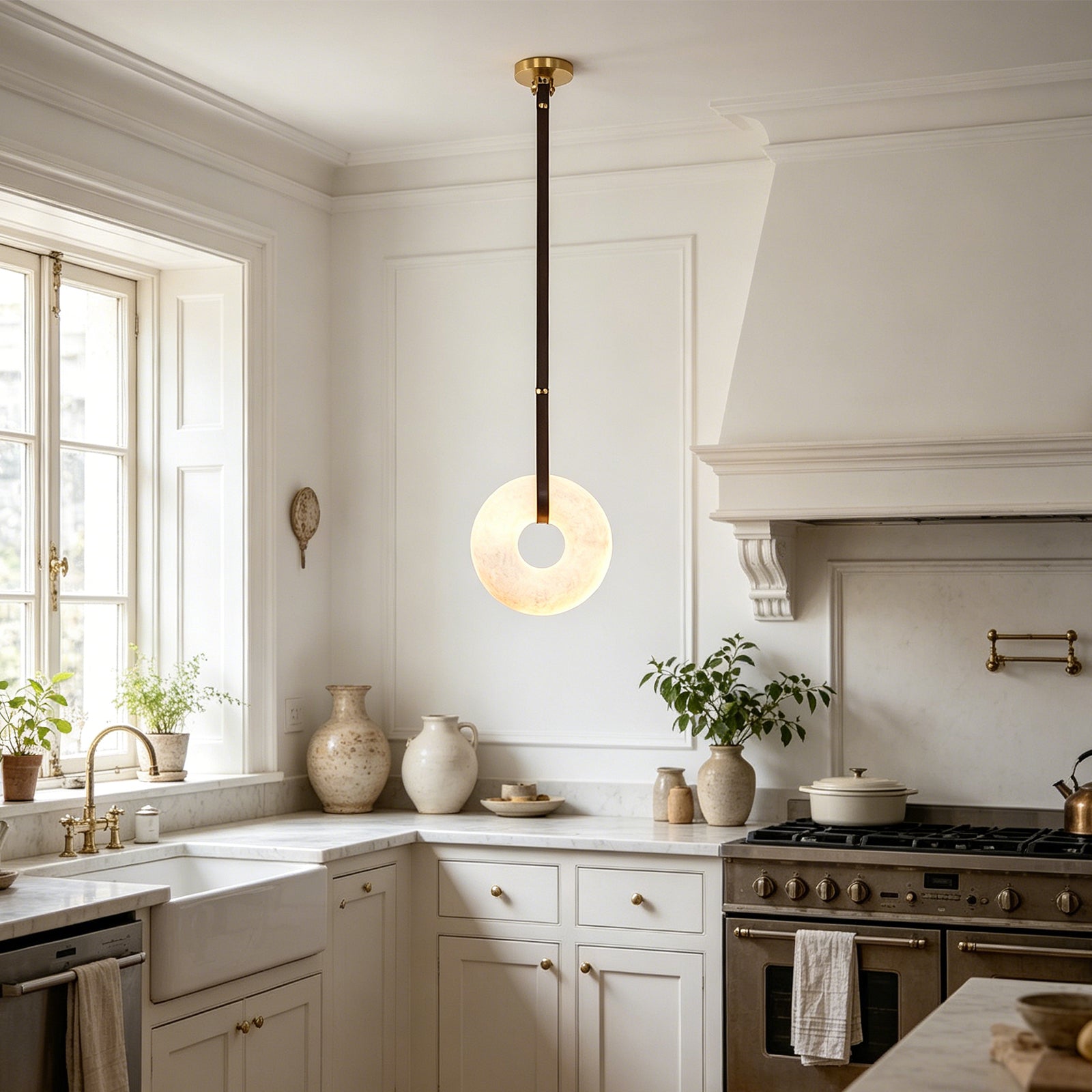 Alabaster Loop Leather Pendant - Bright Country Kitchen | HoaiLamp 