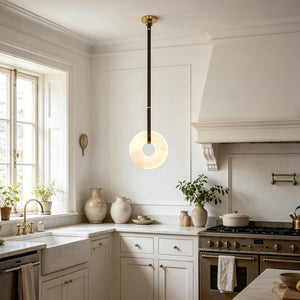 Alabaster Loop Leather Pendant - Bright Country Kitchen | HoaiLamp 