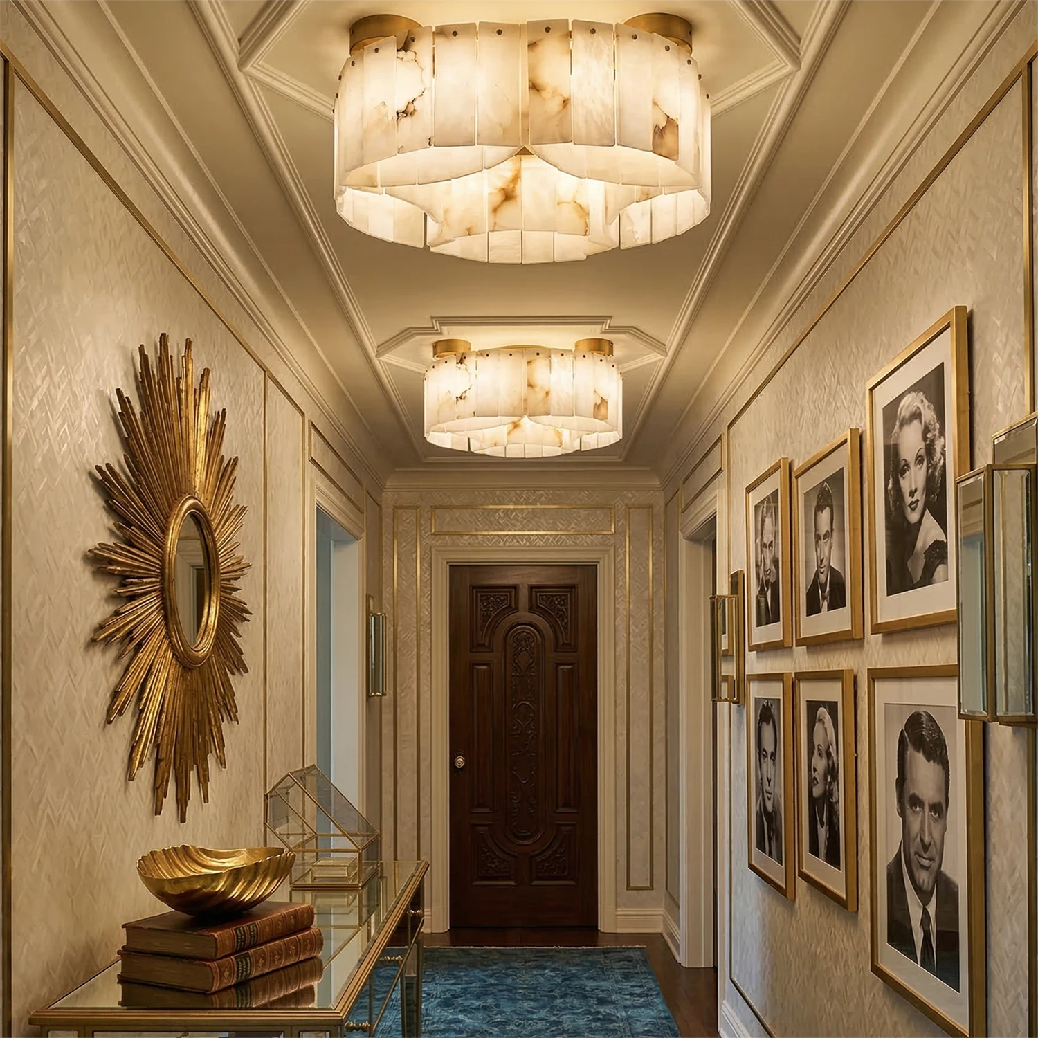Alabaster Modern Brass Ceiling Lamp - Gallery Wall Corridor Symmetric Accent Light | HoaiLamp