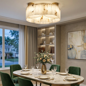 Alabaster Modern Brass Ceiling Lamp - Luxury Dining Room Emerald Chair Companion | HoaiLamp