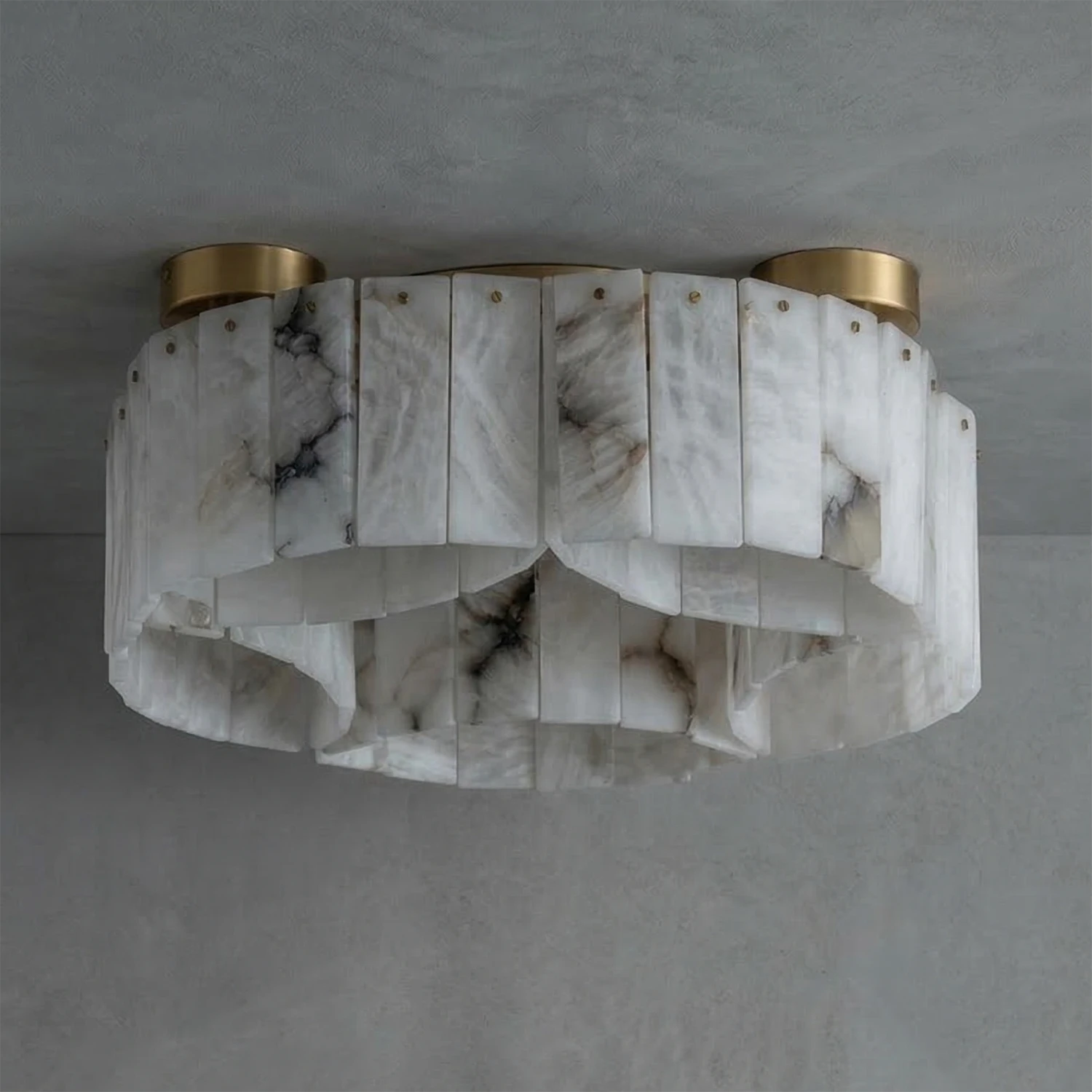 Alabaster Modern Brass Ceiling Lamp - Minimalist Industrial Cement Background Display | HoaiLamp