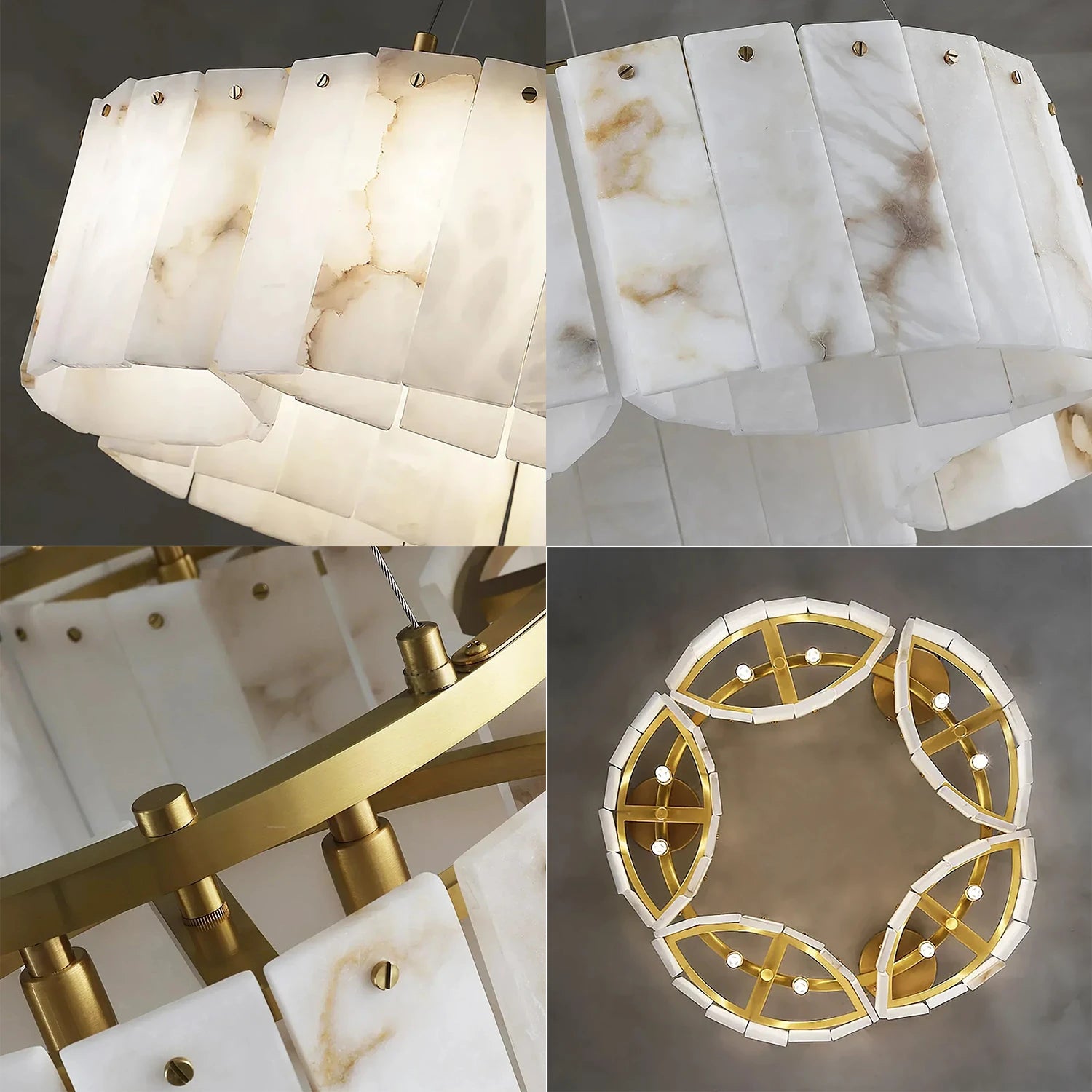 Alabaster Modern Brass Ceiling Lamp - Multi-Angle Hardware Structure Details | HoaiLamp
