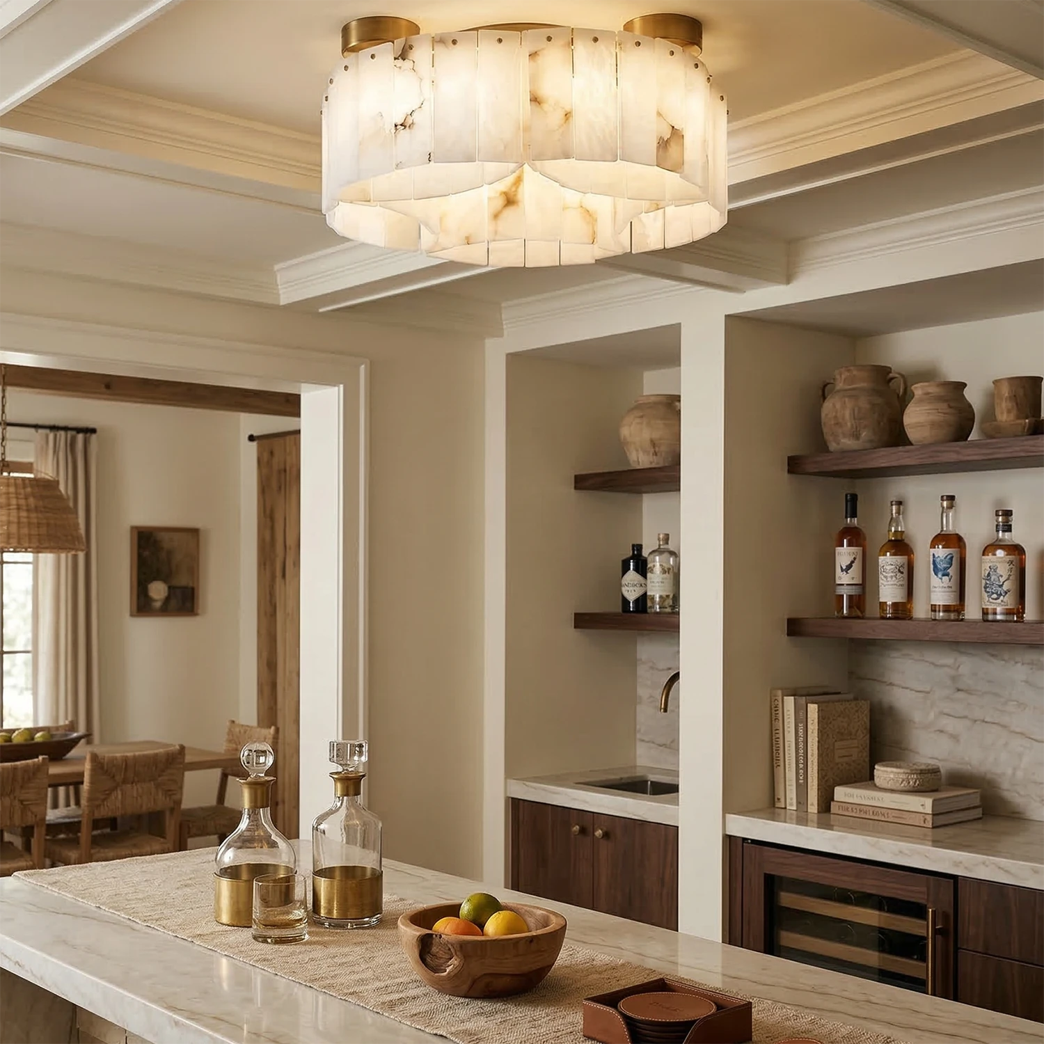 Alabaster Modern Brass Ceiling Lamp - Open-Concept Dining Room Main Fixture | HoaiLamp