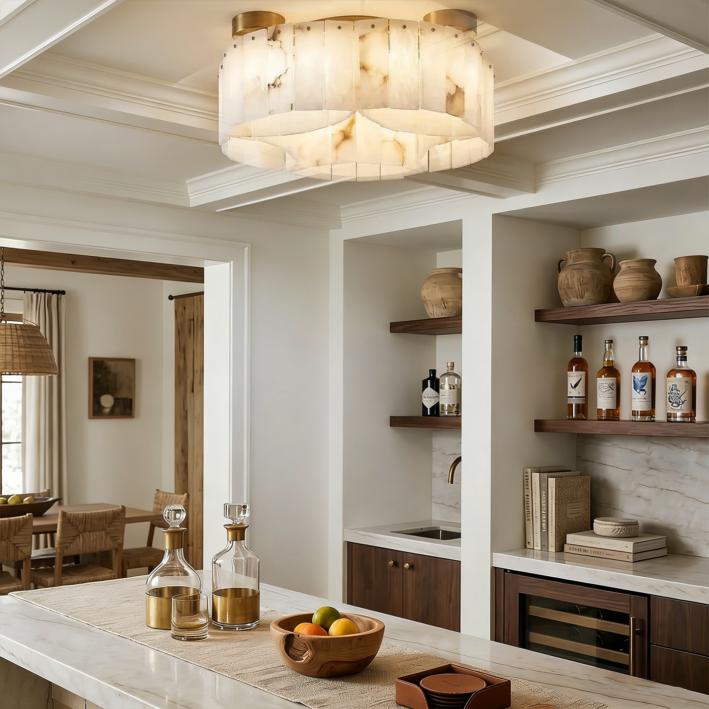 Alabaster Modern Brass Ceiling Lamp - Rustic Kitchen Island Counter Lighting | HoaiLamp