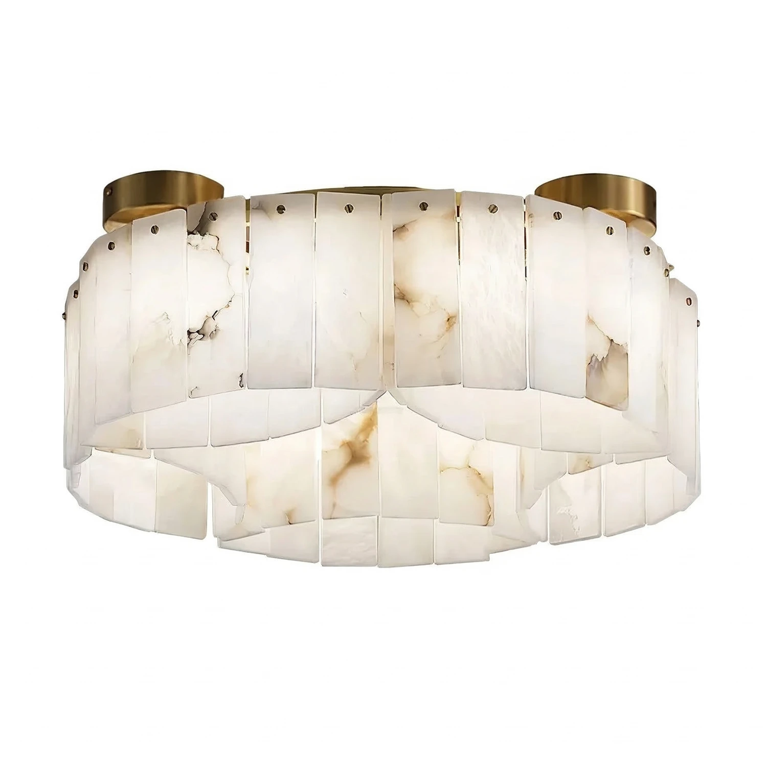 Alabaster Modern Brass Ceiling Lamp - White Background Studio Light-On Showcase | HoaiLamp
