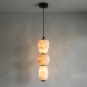 Alabaster Pendulous Pearl Pendant Light - Warm Yellow Alabaster 3 Globe Illuminated Glow | HoaiLamp