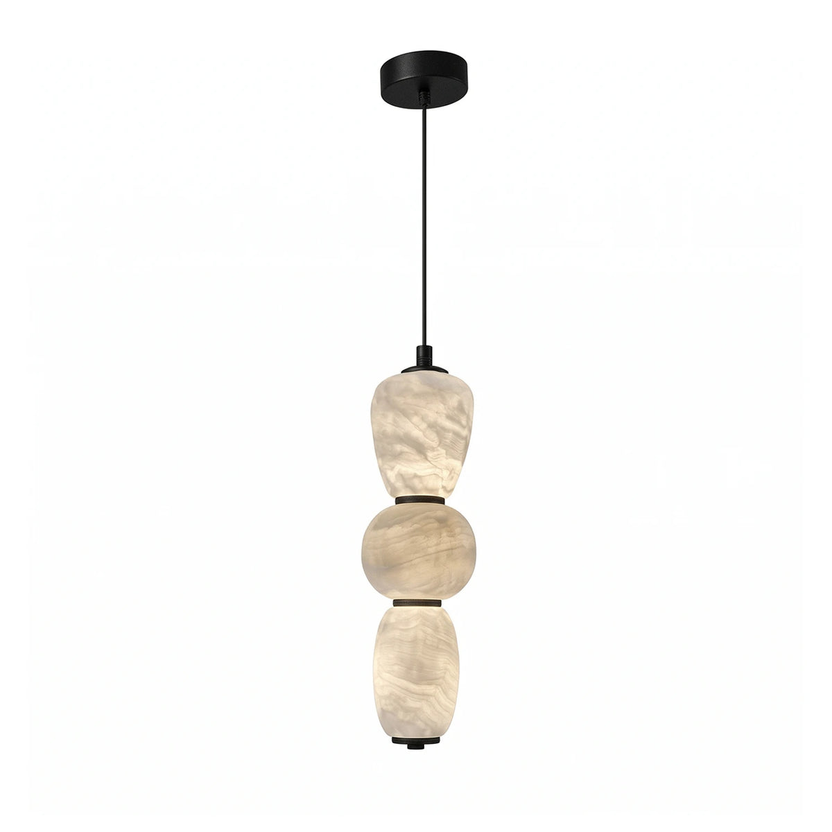 Alabaster Pendulous Pearl Pendant Light - Warm Yellow Alabaster 3 Globe Illuminated Glow | HoaiLamp