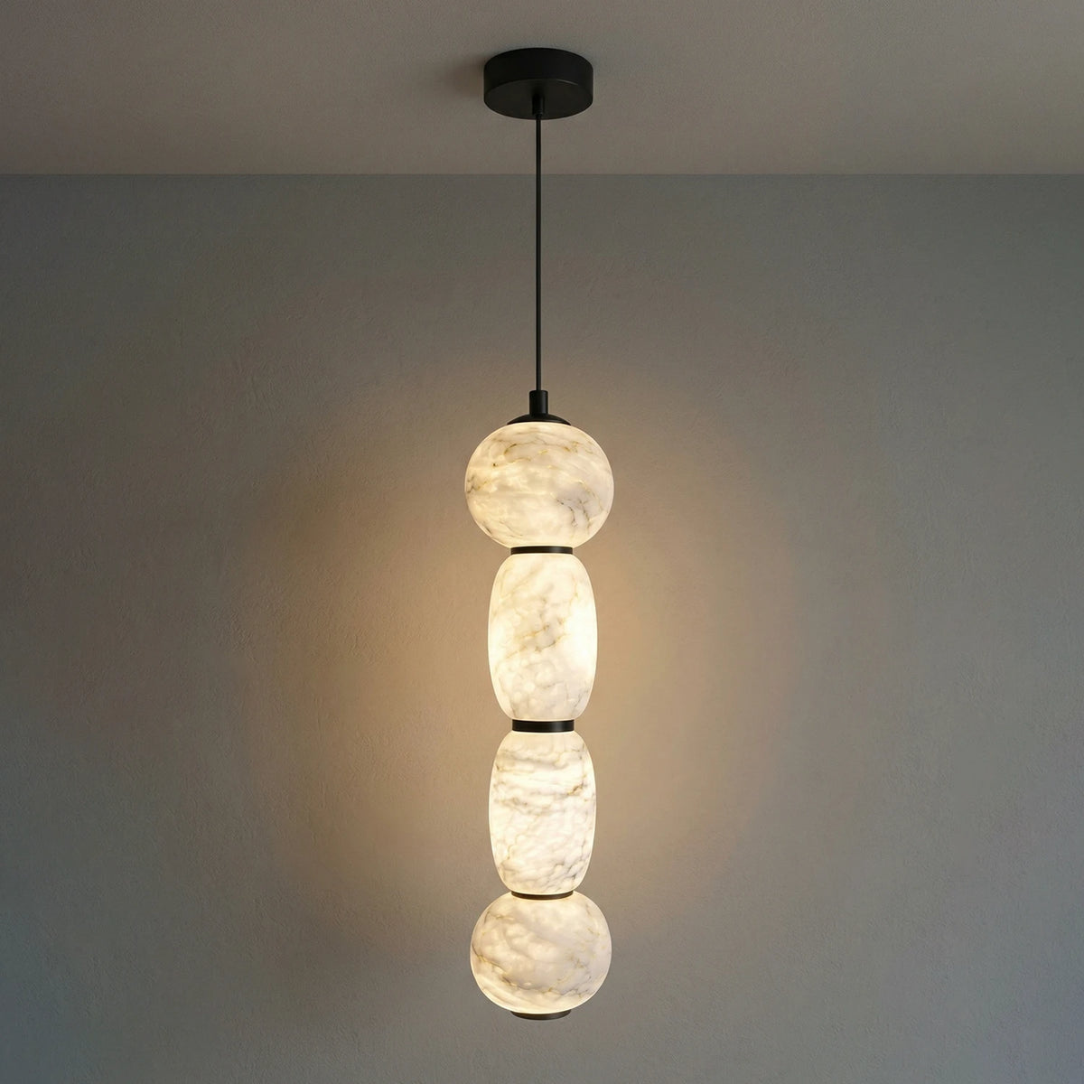 Alabaster Pendulous Pearl Pendant Light - White Marble 4 Globe Illuminated Glow | HoaiLamp