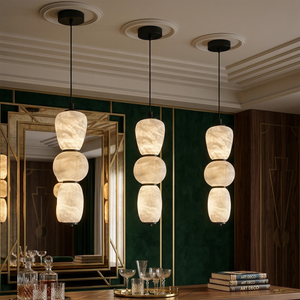 Alabaster Pendulous Pearl Pendant - Luxury Bar Counter Trio | HoaiLamp