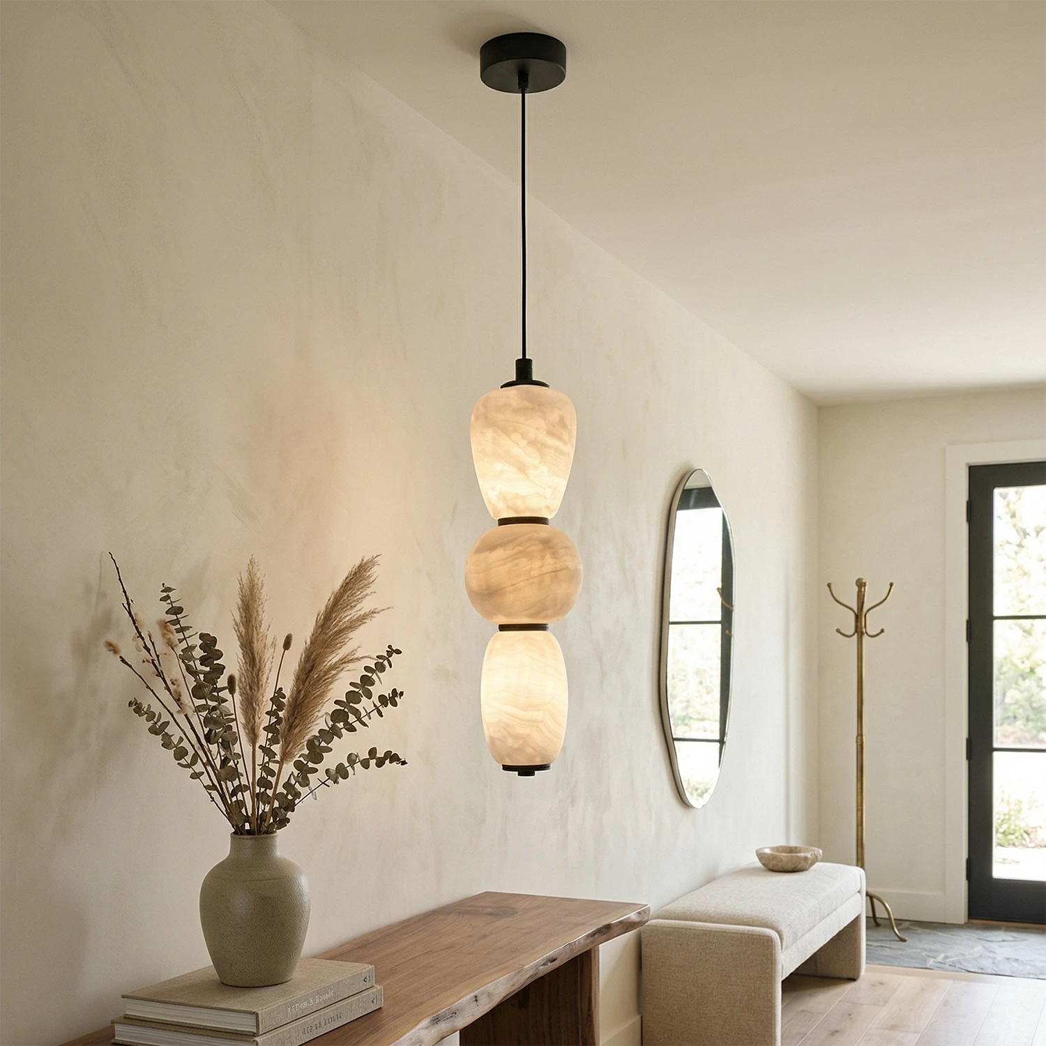 Alabaster Pendulous Pearl Pendant - Warm Entryway Greeting | HoaiLamp