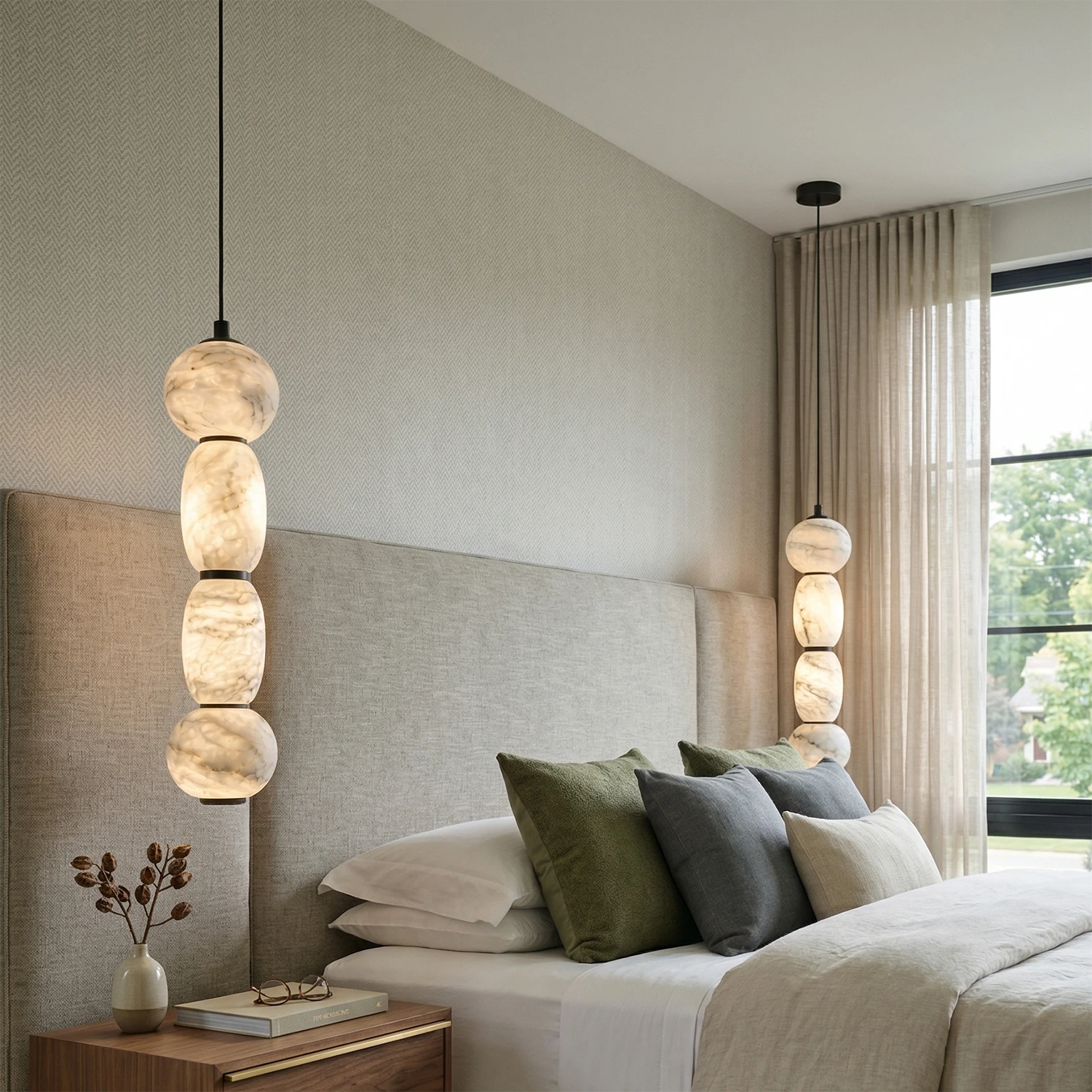 Alabaster Pendulous Pearl Pendant - Sophisticated Bedside Glow | HoaiLamp