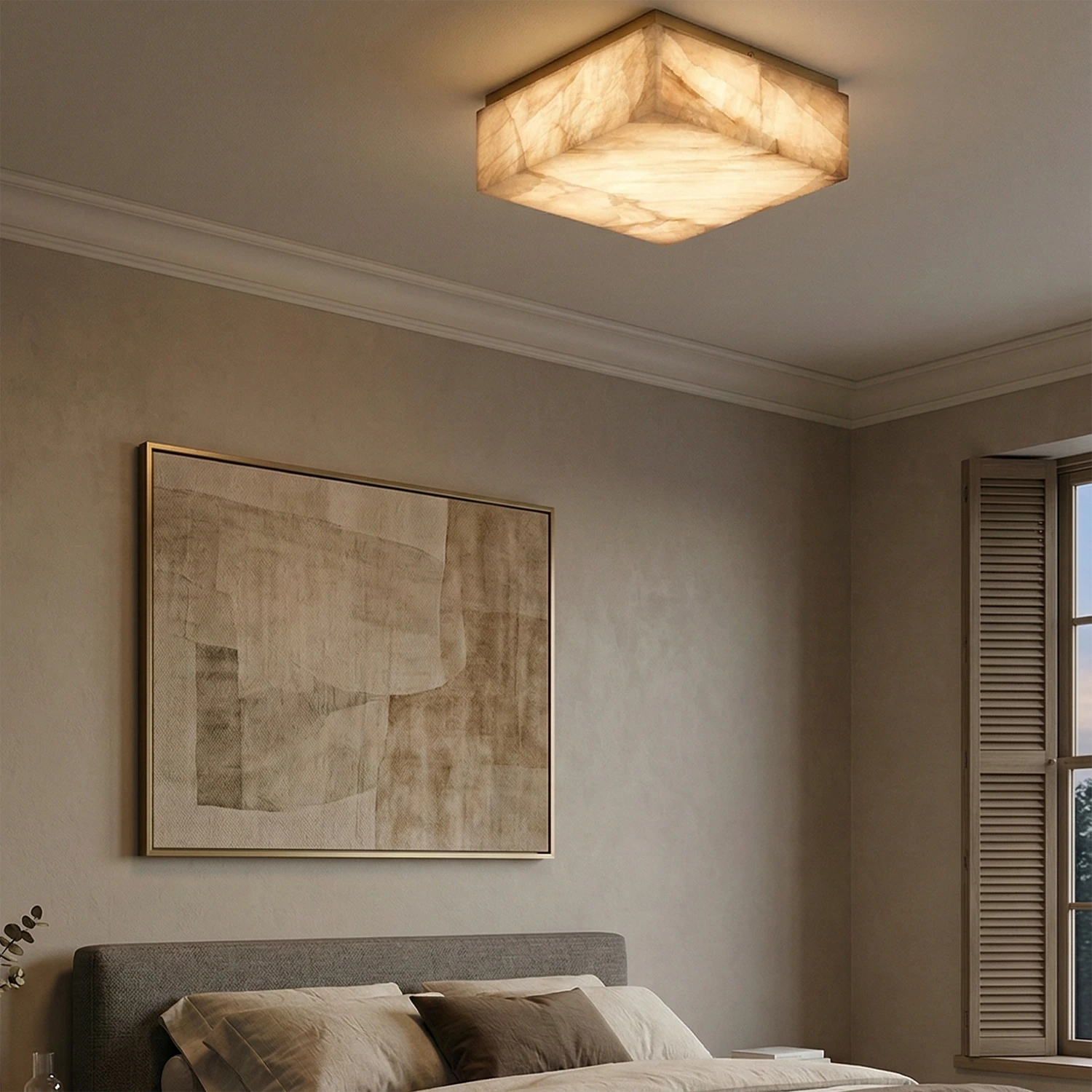 Alabaster Riviera Square Ceiling Lamp - Cozy Bedroom Ambient Lighting | HoaiLamp