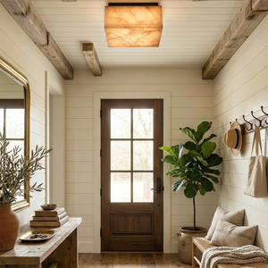 Alabaster Riviera Square Ceiling Lamp - Rustic Farmhouse Entryway Decor | HoaiLamp