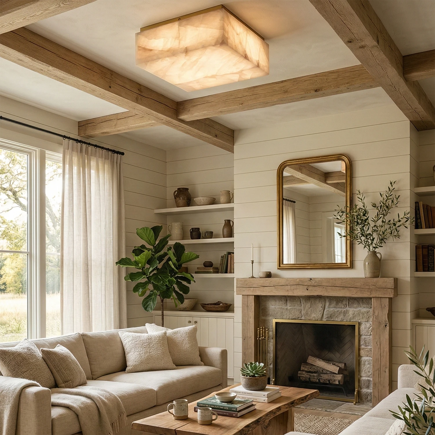 Alabaster Riviera Square Ceiling Lamp - Artistic Ceiling Beam Accent | HoaiLamp