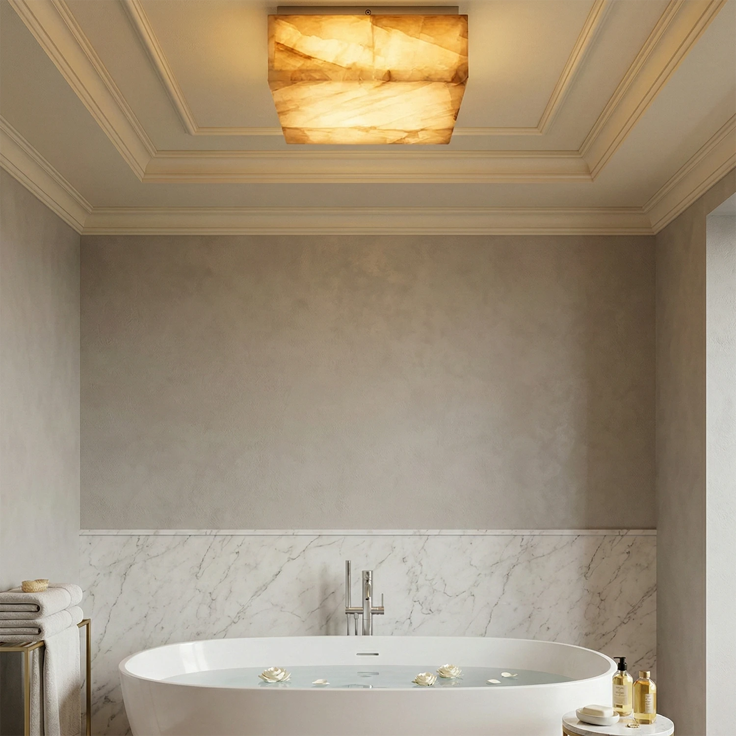 Alabaster Riviera Square Ceiling Lamp - Spa-Like Bathroom Ambient Light | HoaiLamp