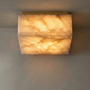 Alabaster Riviera Square Ceiling Lamp - Natural Veined Stone Glow | HoaiLamp