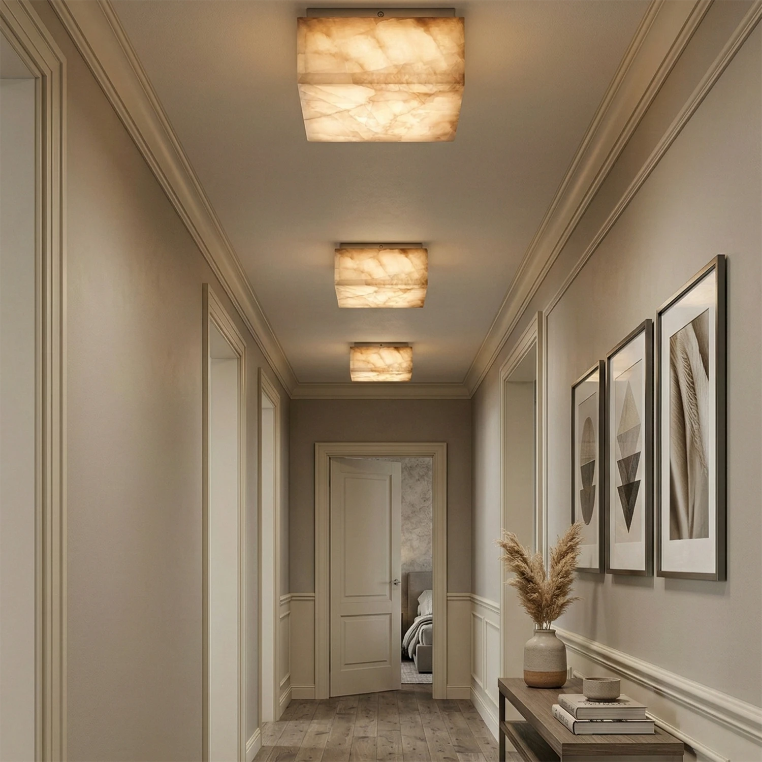 Alabaster Riviera Square Ceiling Lamp - Repetitive Architectural Layout | HoaiLamp