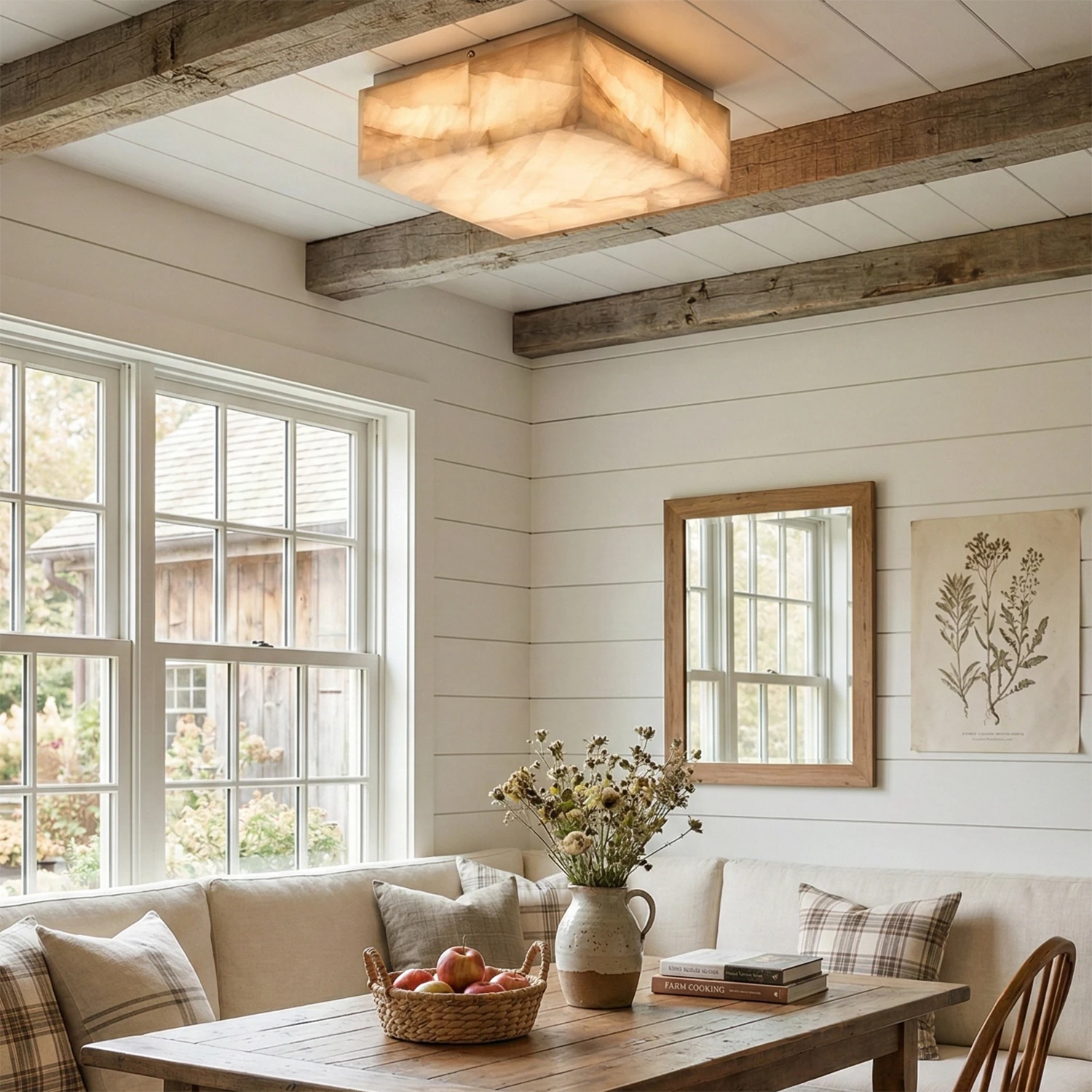 Alabaster Riviera Square Ceiling Lamp - Rustic Farmhouse Dining Decor | HoaiLamp