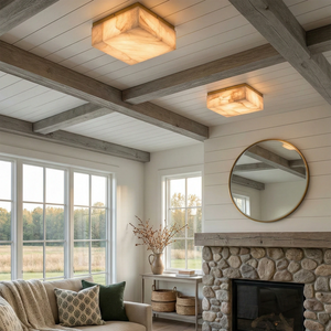 Alabaster Riviera Square Ceiling Lamp - Classic Living Room Flush Mount | HoaiLamp
