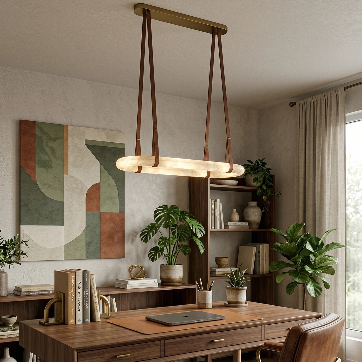 Alabaster Round Leather Chandelier - Artistic Creative Workspace | HoaiLamp