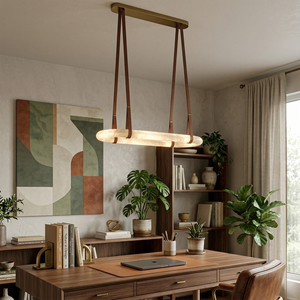 Alabaster Round Leather Chandelier - Artistic Creative Workspace | HoaiLamp