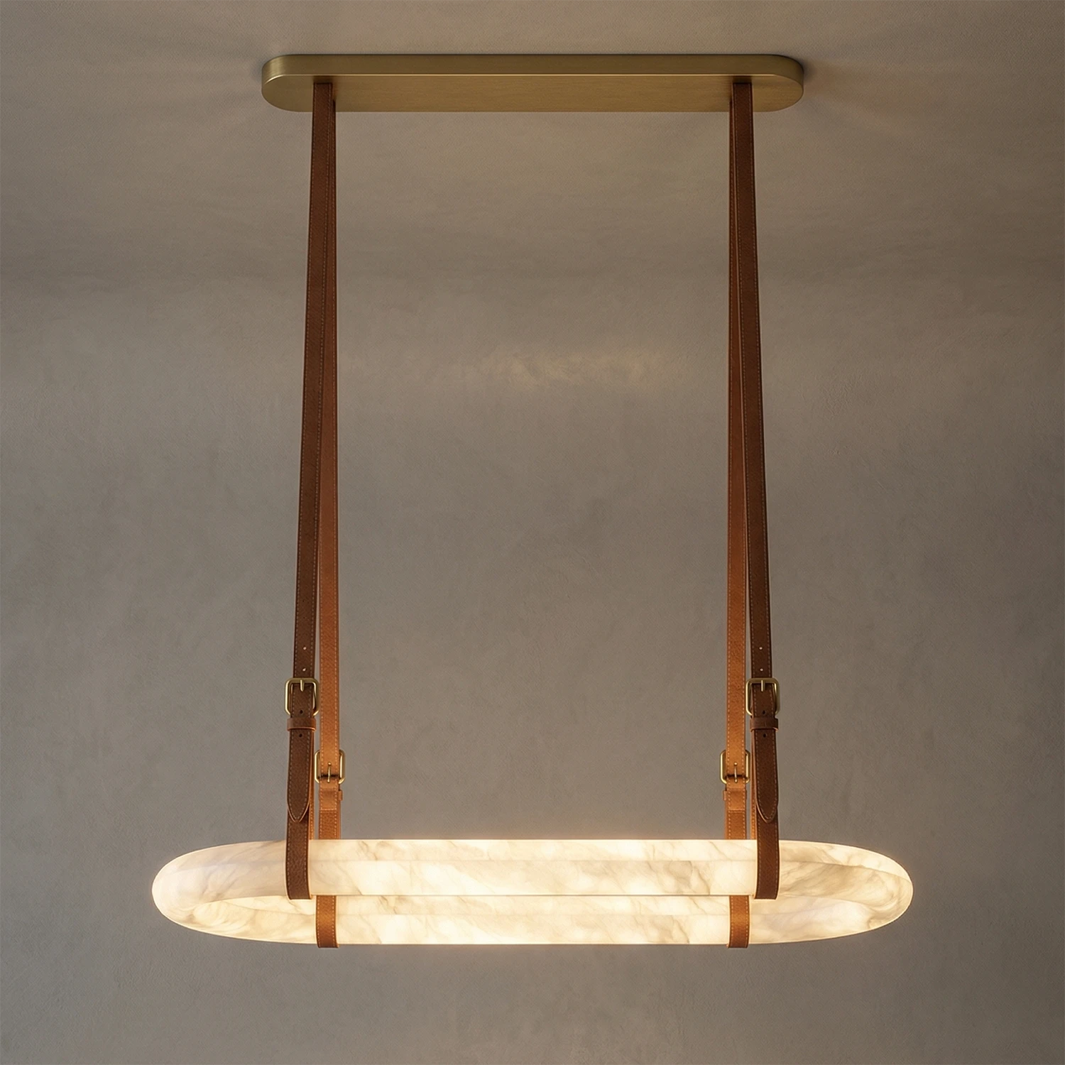 Alabaster Round Leather Chandelier - Radiant Ellipse Silhouette | HoaiLamp 
