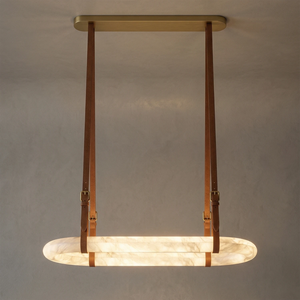 Alabaster Round Leather Chandelier - Radiant Ellipse Silhouette | HoaiLamp 