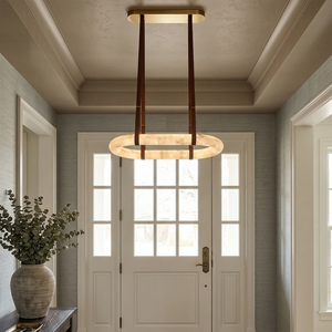Alabaster Round Leather Chandelier - Grand Entryway Greeting | HoaiLamp
