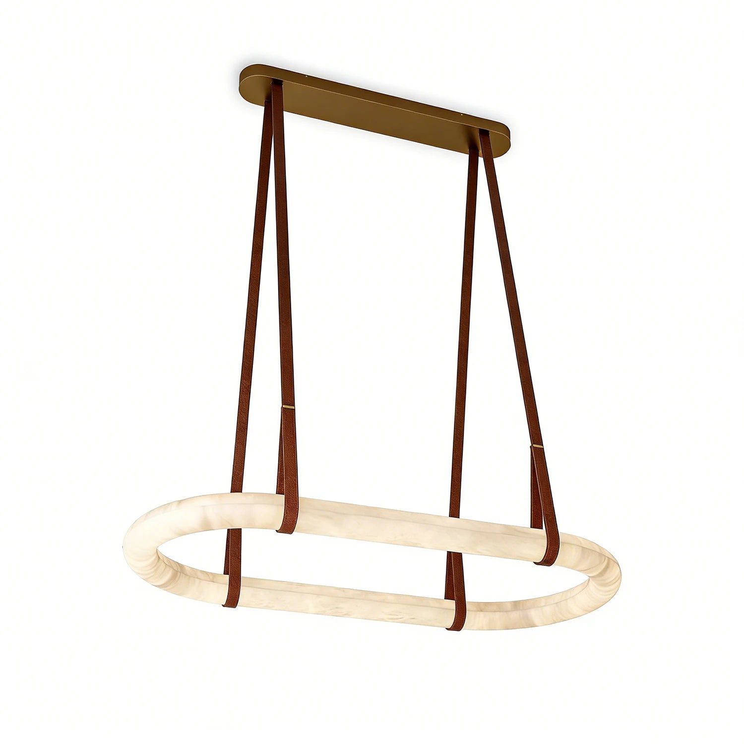 Alabaster Round Leather Chandelier - Elongated Linear Silhouette | HoaiLamp