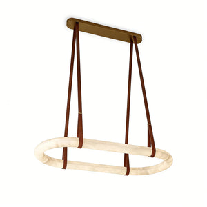 Alabaster Round Leather Chandelier - Elongated Linear Silhouette | HoaiLamp