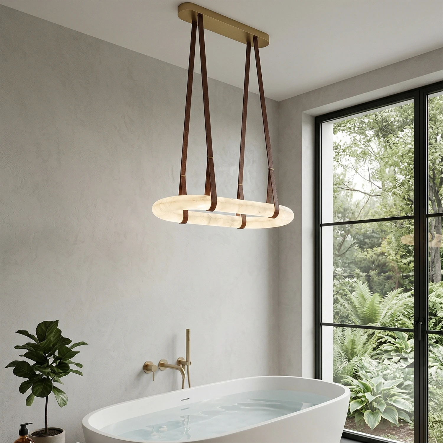 Alabaster Round Leather Chandelier - Luxury Bath Retreat | HoaiLamp