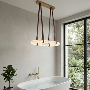 Alabaster Round Leather Chandelier - Luxury Bath Retreat | HoaiLamp