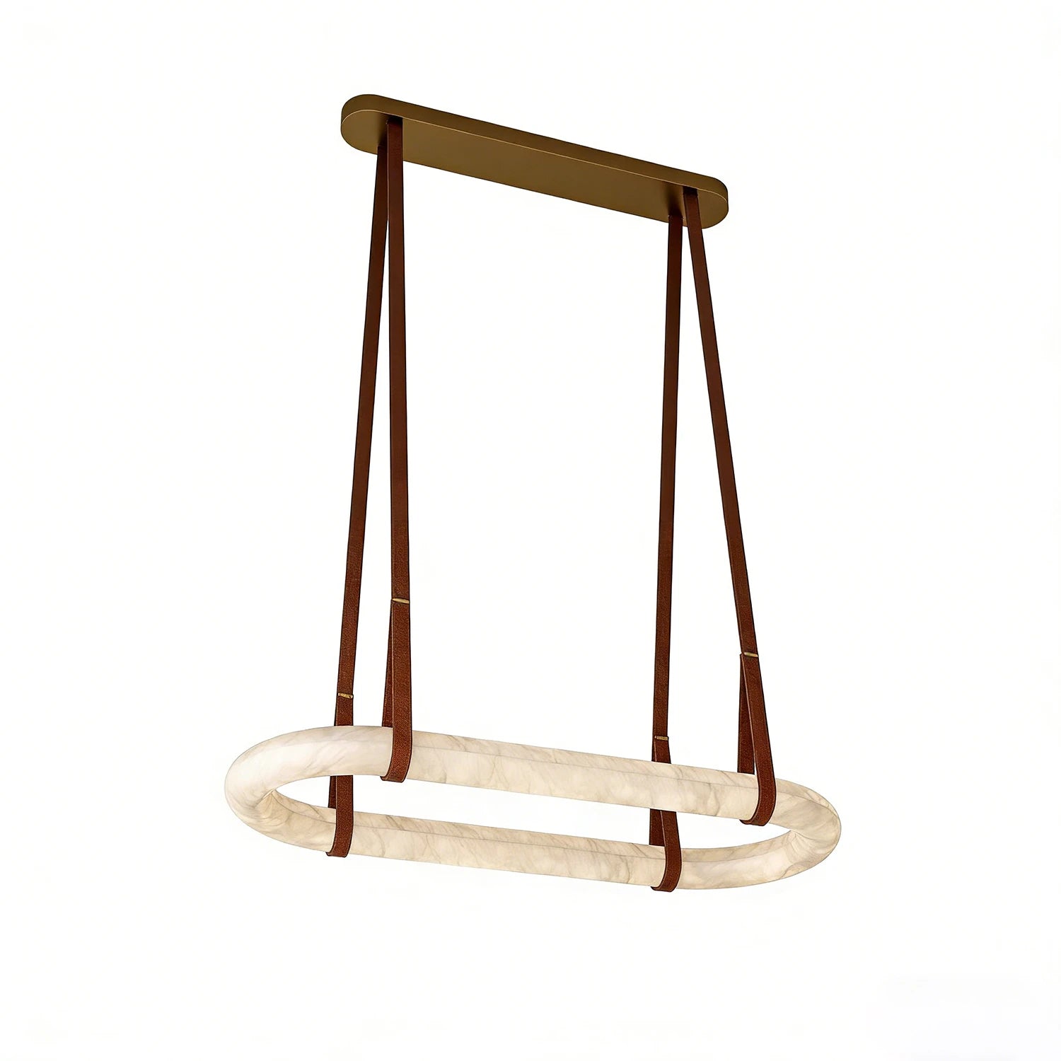 Alabaster Round Leather Chandelier - Classic Oval Perspective | HoaiLamp